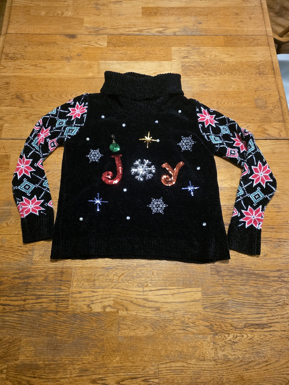 Cozy Knit Sequin Jeweled Festive Ugly Christmas Turtleneck Sweater